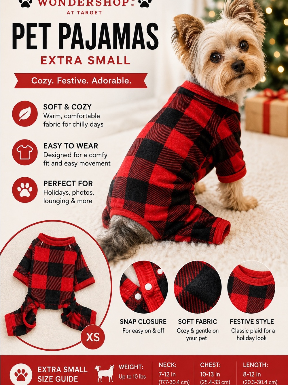 Wondershop Red and Black Buffalo Plaid Pet Pajamas